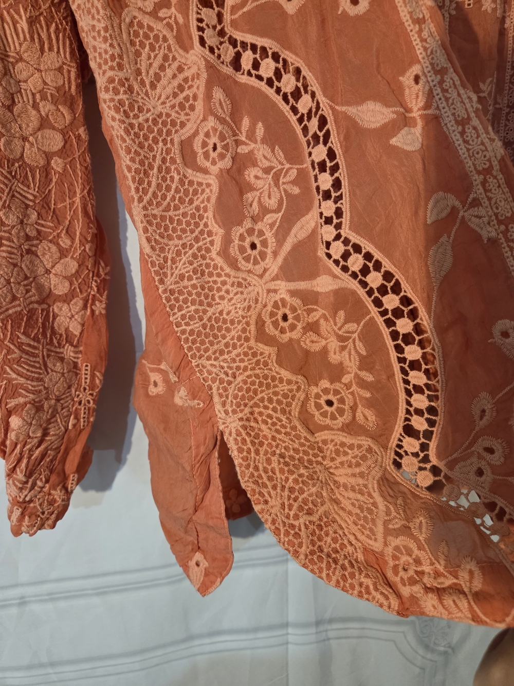 Johnny Was Coral Embroidered Button-Down Shirt - Picture 5 of 9